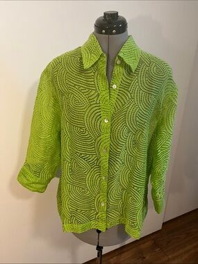 Choices Neon Green Eyelet Button-Down Shirt